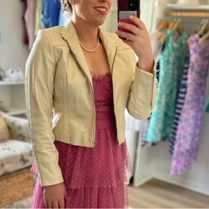 Pearlescent Genuine Leather cropped Jacket